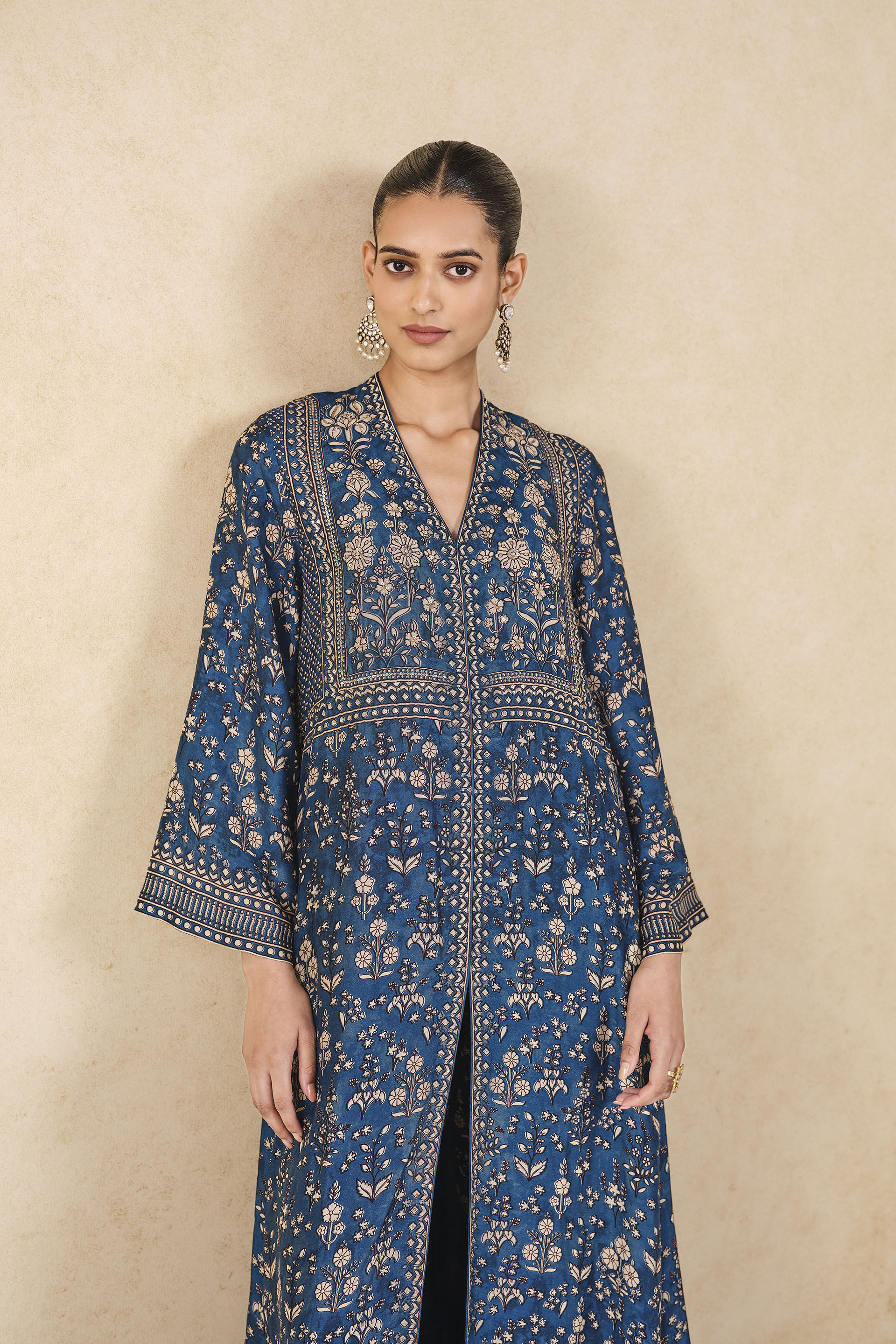 Niral Printed Silk Jacket Set - Blue, Blue, image 4